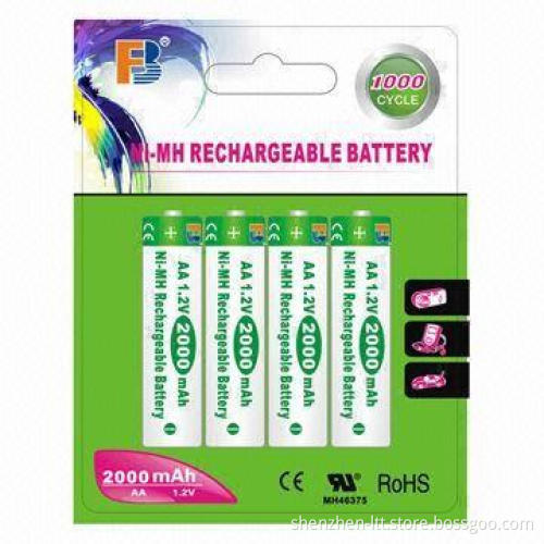 NiMH AA 2,000mAh Rechargeable Battery with 1.2V Voltage